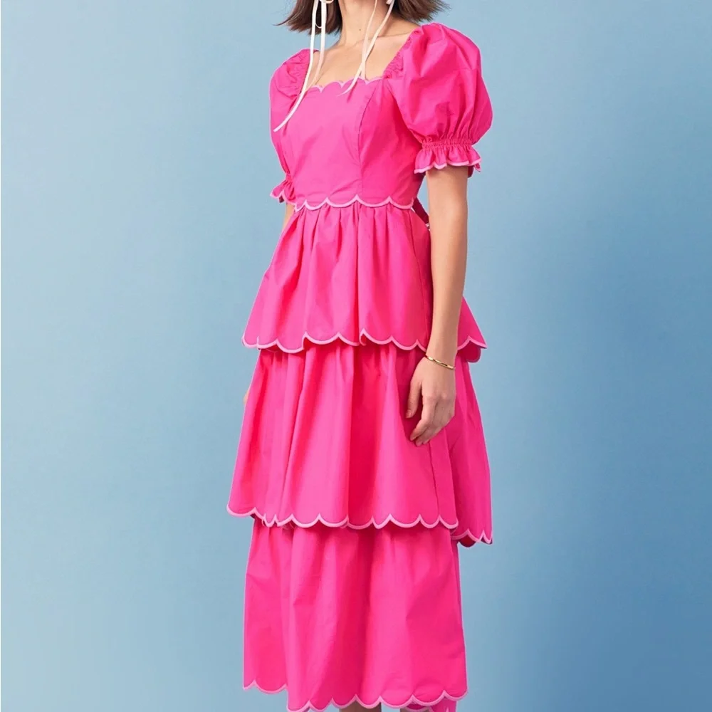 English Factory Pink Tiered Maxi Dress with Puff Sleeves - Picture 3 of 5